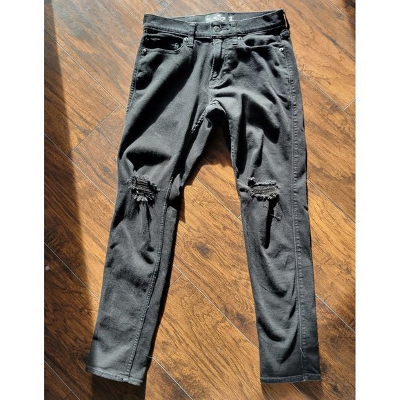 Hollister Co Mens Black Advanced Stretcd Distresses Shinny Jeans Size 28/30 - Picture 1 of 6